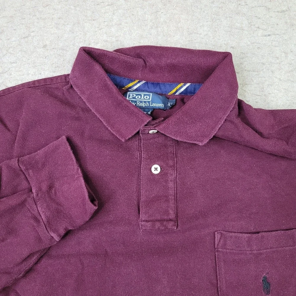 Vintage Polo Ralph Lauren Shirt Mens XL Maroon Long Sleeve Preppy Pocket Pony